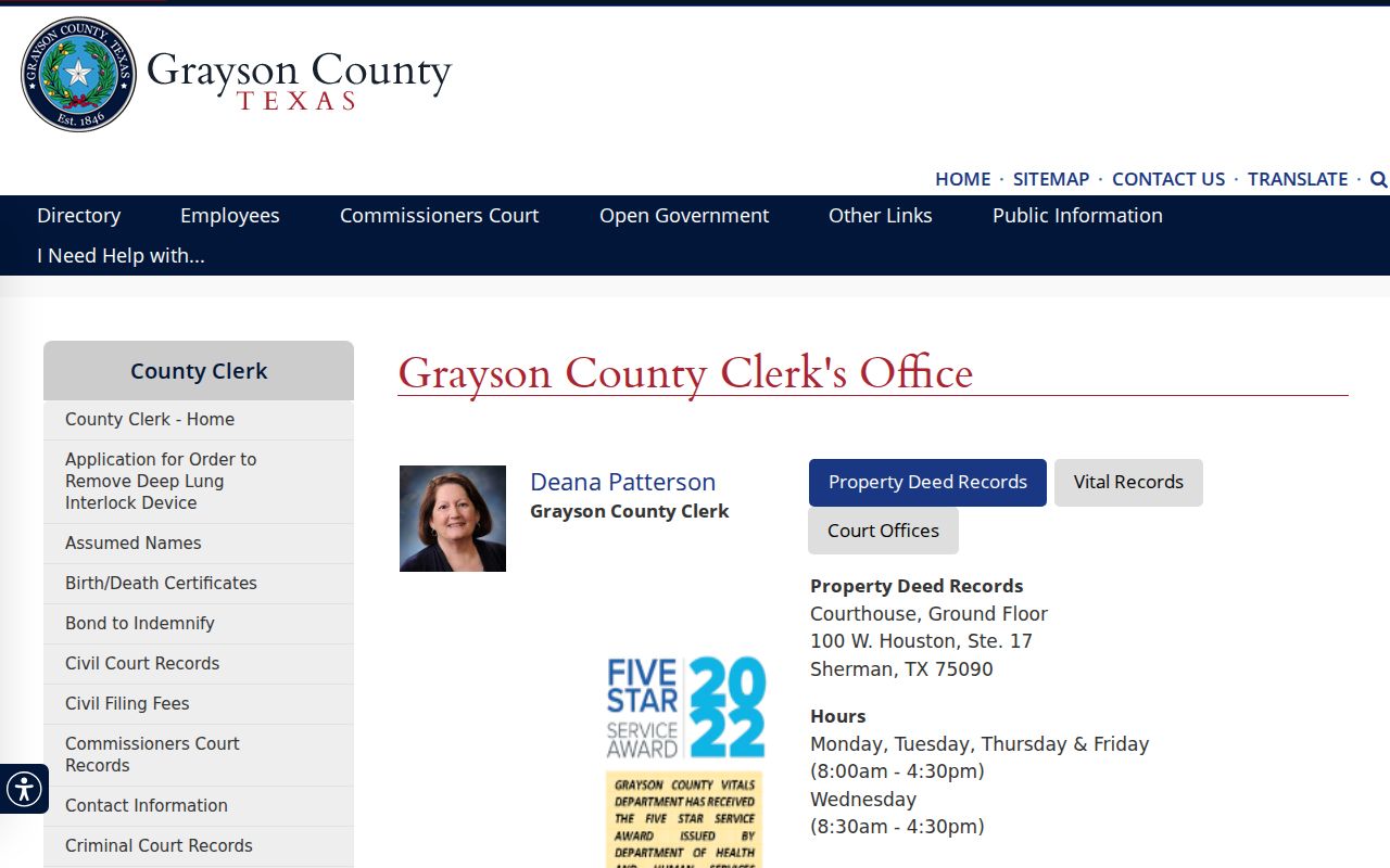 Sherman residents directory Grayson County Clerk records counter