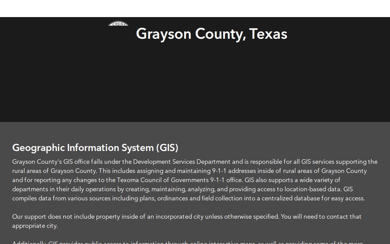 Grayson County GIS viewer used for a Sherman parcel and jurisdiction search
