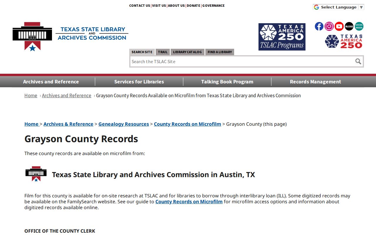 Texas State Library and Archives Grayson County microfilm holdings for Sherman address-history research